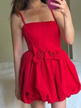 AKNVAS The Anais Dress Sz4 Red Wedding Cocktail Floral Event Party